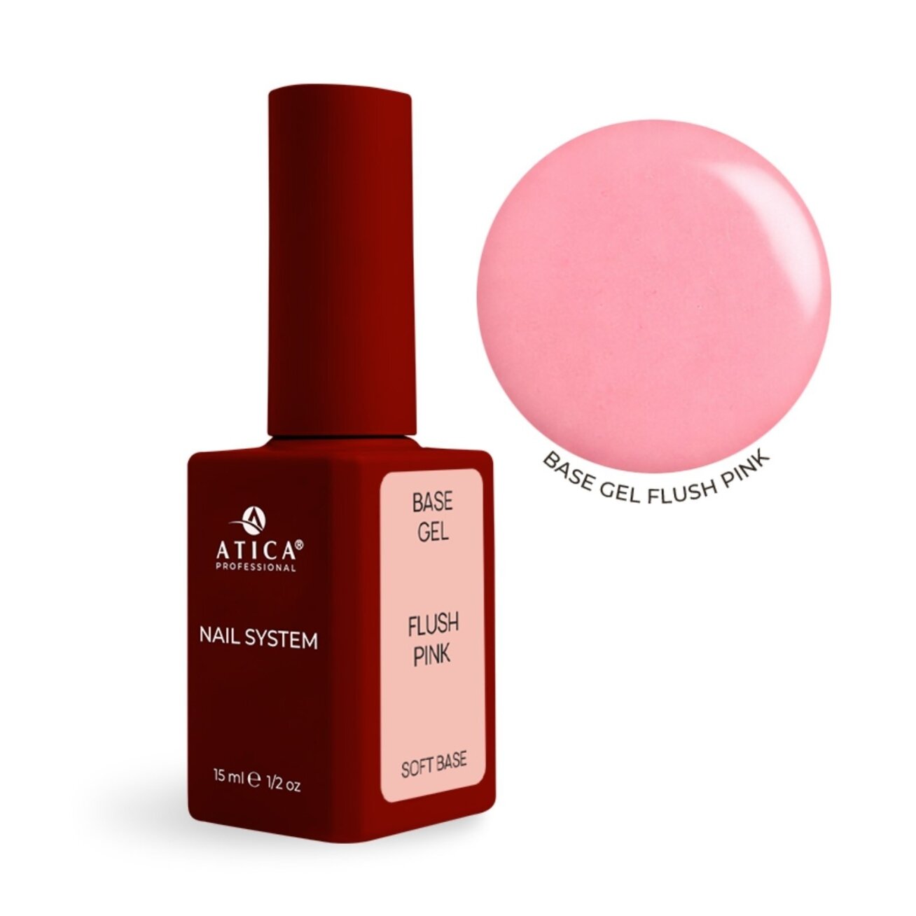 ATICA Base Flush Pink, 15ml (elastinga kaučiukinė bazė)