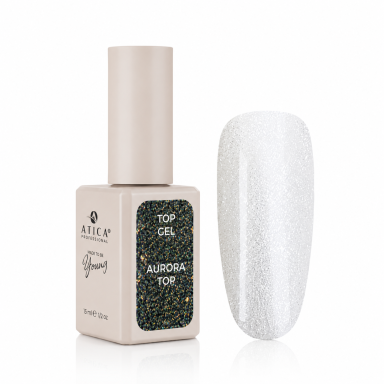 Atica Aurora Top Coat NC – blizgantis viršutinis sluoksnis be lipnumo, 15 ml