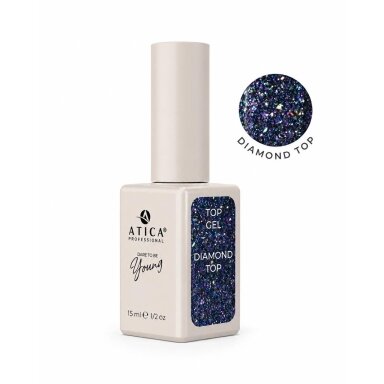 Atica DiamondTop Coat NC – blizgantis viršutinis sluoksnis be lipnumo, 15 ml