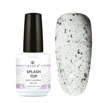 Atica Splash Top Coat NC – blizgantis viršutinis sluoksnis be lipnumo, 15 ml
