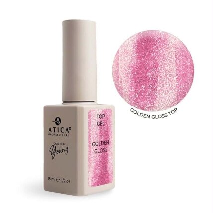 Atica Golden Top Coat NC – blizgantis viršutinis sluoksnis be lipnumo, 15 ml Atica Golden Top Coat NC – blizgantis viršutinis sluoksnis be lipnumo, 15 ml