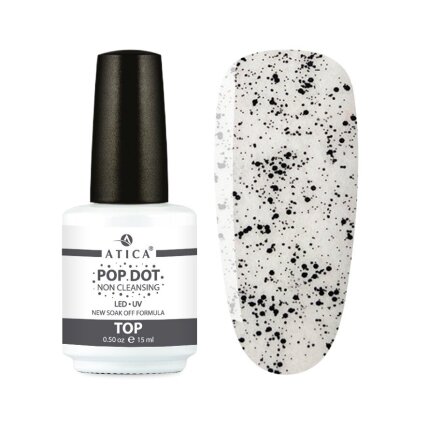 Atica Pop Dot Top Coat NC  – viršutinis sluoksnis su juodais taškeliai be lipnumo, 15 ml