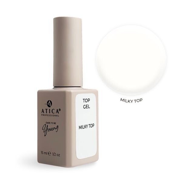 Atica Milky Coat NC – baltas viršutinis sluoksnis be lipnumo, 15 ml Atica Milky Coat NC – baltas viršutinis sluoksnis be lipnumo, 15 ml