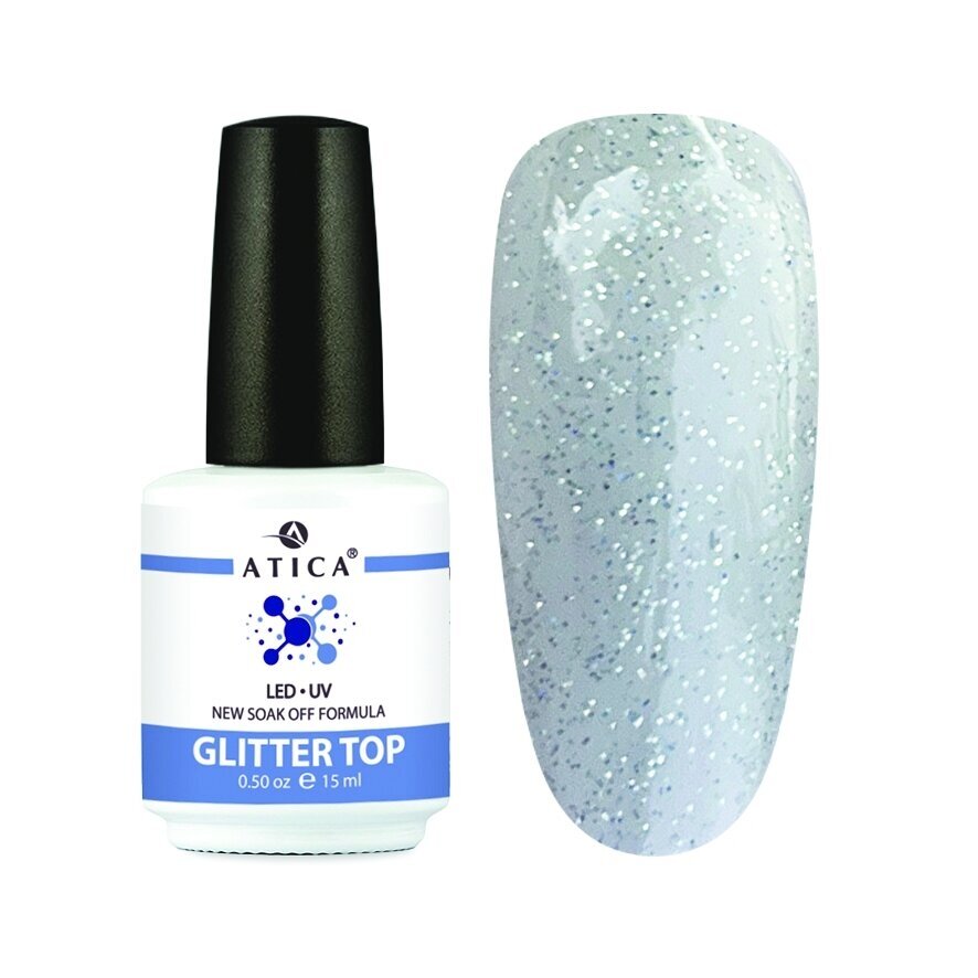 Atica Glitter Top Coat NC  – blizgantis viršutinis sluoksnis be lipnumo, 15 ml
