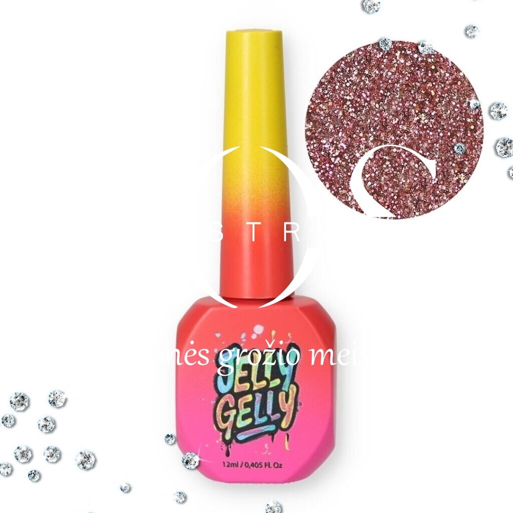 Jelly Gelly Glitter Champagne Witch Gel Polish, 12ml – blizgus gelinis lakas (Be TPO)