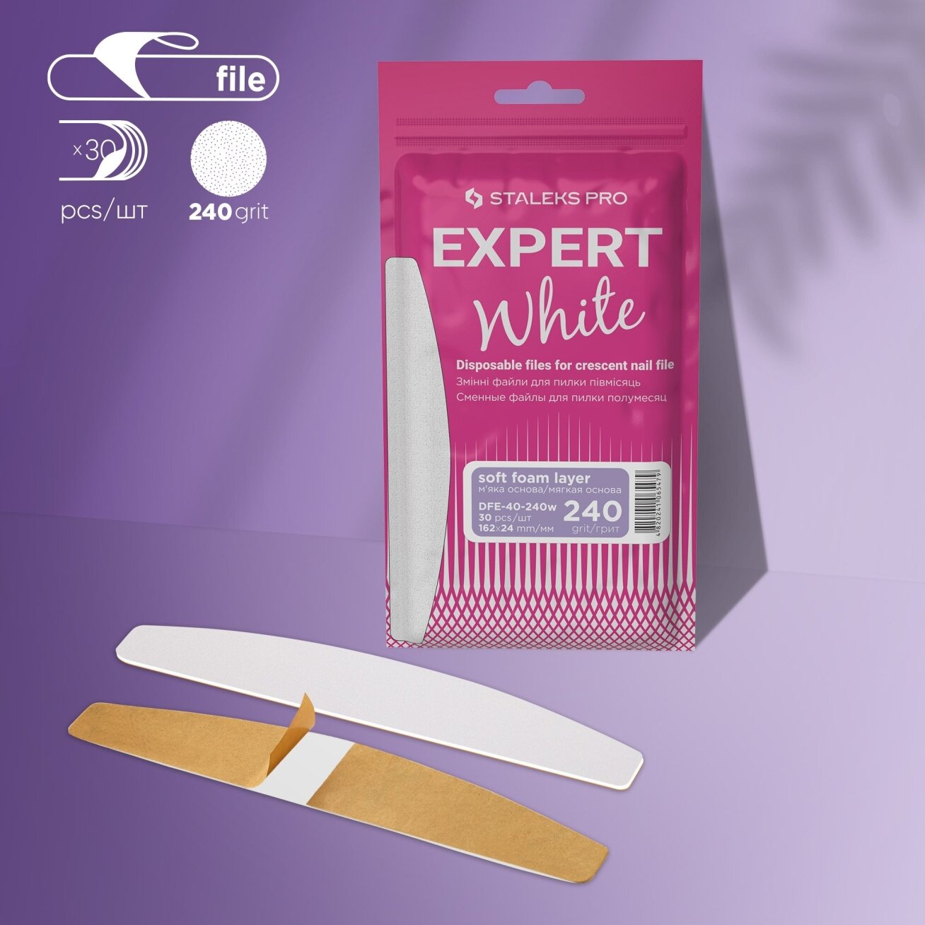 Staleks Pro Expert 40 papmAm klijuojamos pusmėnulio dildės su paminkštintu sluoksniu 240grit, 30 vnt. 1
