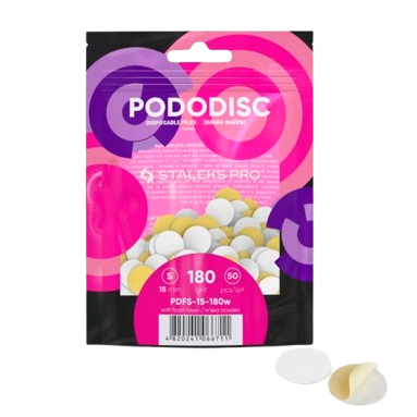 STALEKS keičiami abrazyvai su putų sluoksniu PODODISC EXPERT S, 15 mm, 180 gritų, 50 vnt.