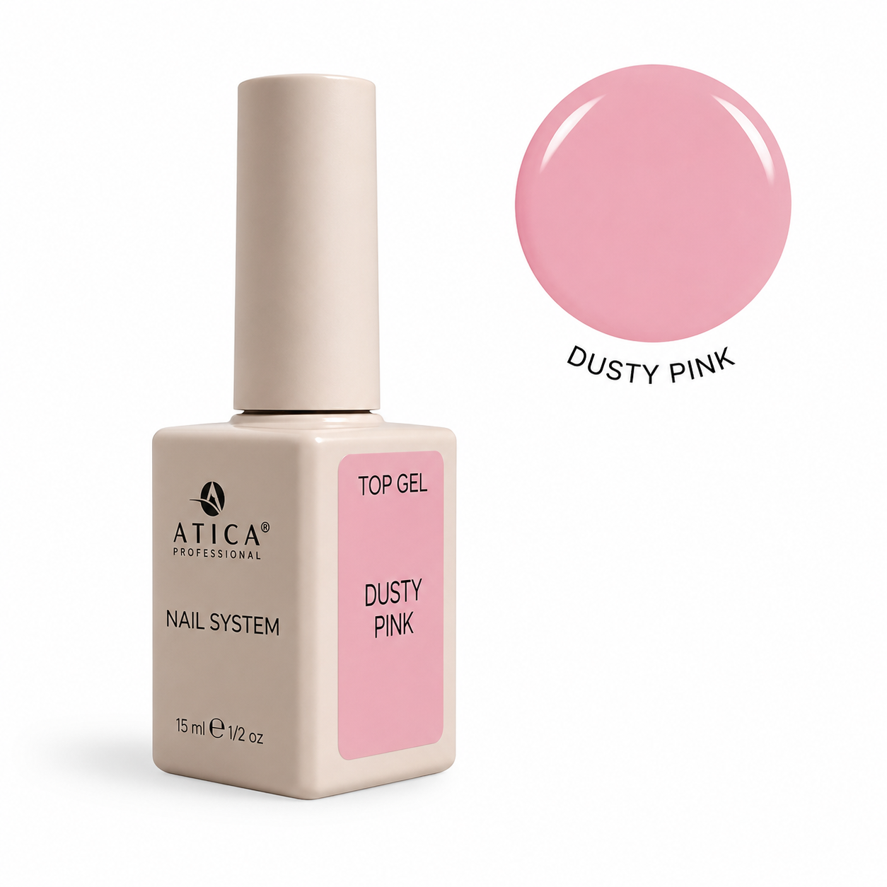 Viršutinis gelinio lakavimo sluoksnis Top Dusty Pink Coat, 15 ml