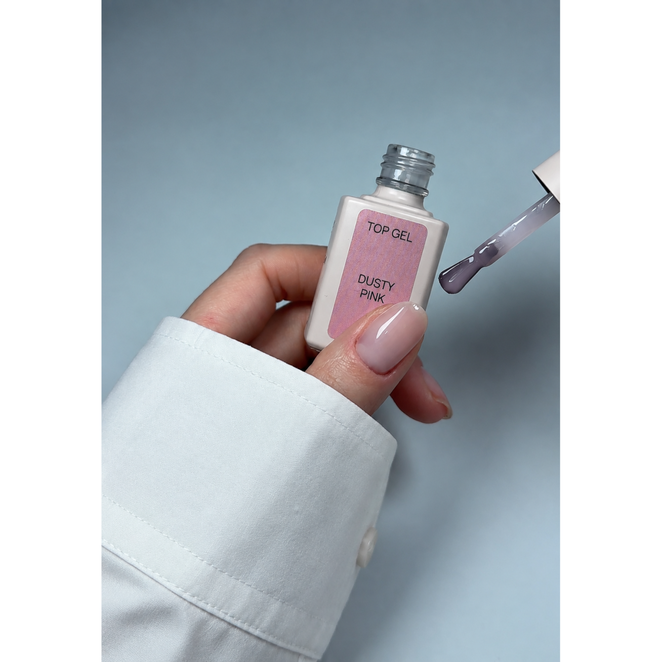 Viršutinis gelinio lakavimo sluoksnis Top Dusty Pink Coat, 15 ml 2