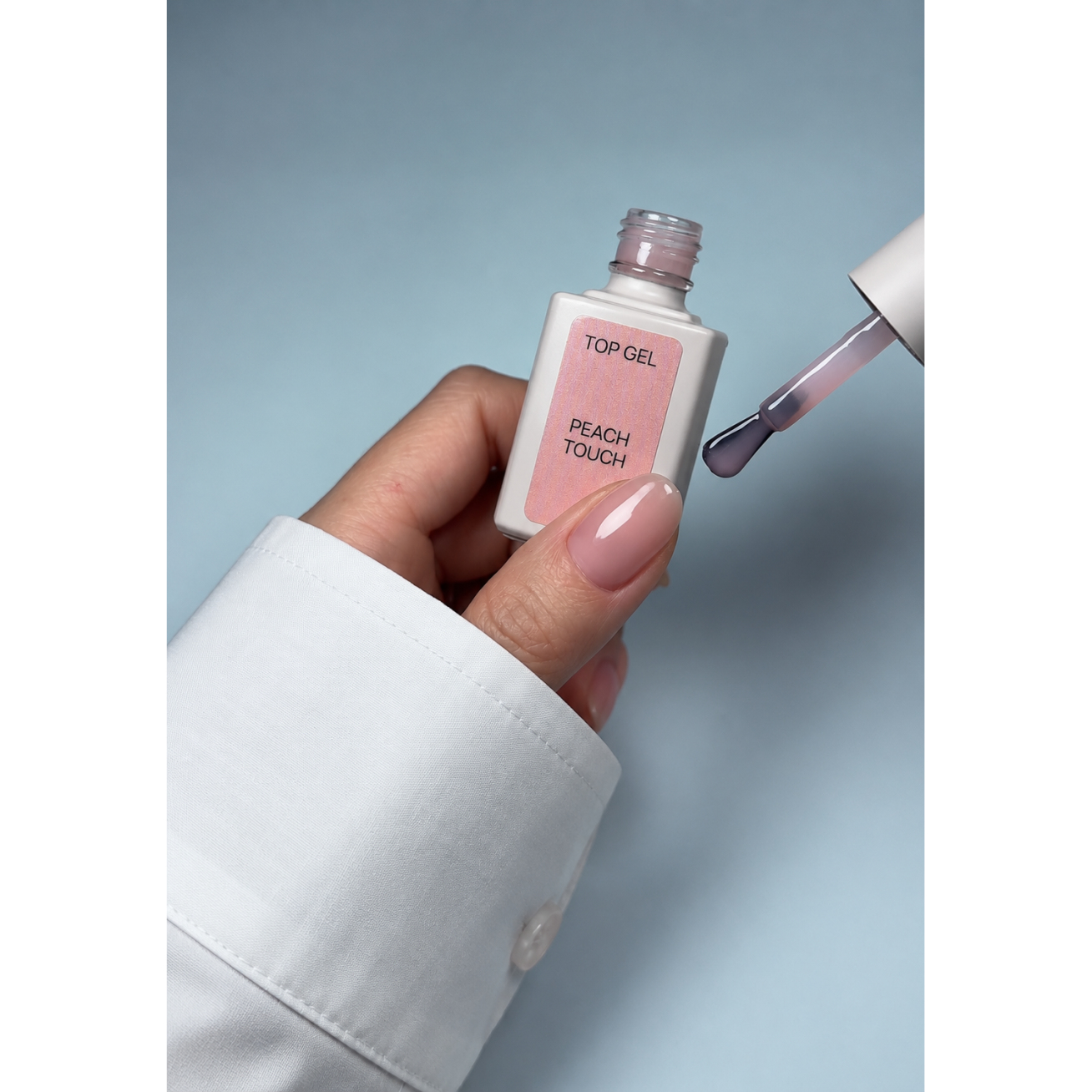 Viršutinis gelinio lakavimo sluoksnis Top Peach Touch Coat, 15 ml 2 Viršutinis gelinio lakavimo sluoksnis Top Peach Touch Coat, 15 ml 2
